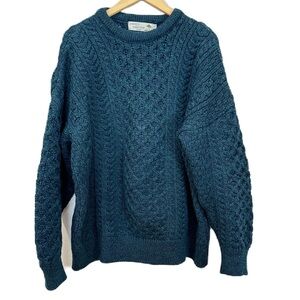 Country Collection Irish Merino Wool Fisherman Cable Knit Green Sweater Men’s XL